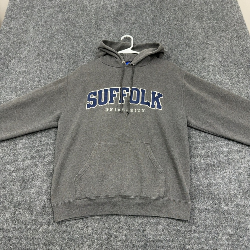 Suffolk University Champion Hoodie Mens M Gray Cotton Blend Pullover Collegiate